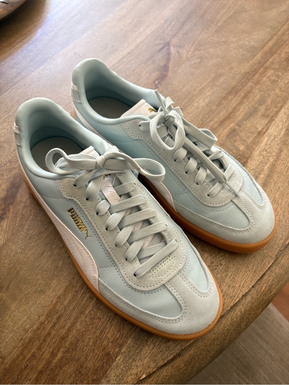 Puma Light Blue Suede & Leather Sneakers with Gum Sole